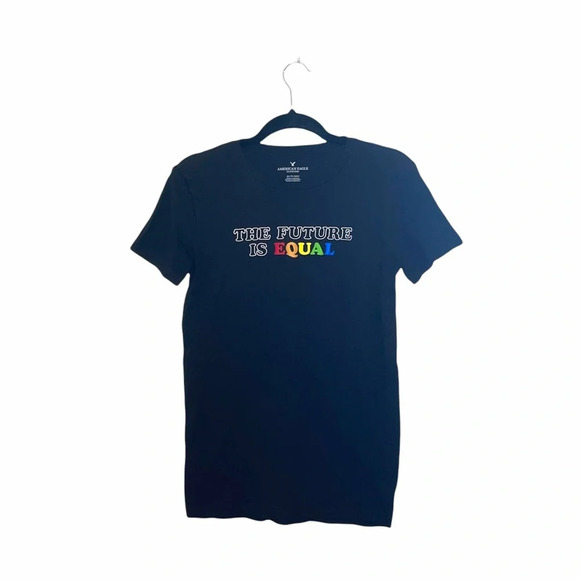 American Eagle 100% Cotton Pride Future is Equal Black Graphic Tee Size Xsmall - Picture 1 of 11